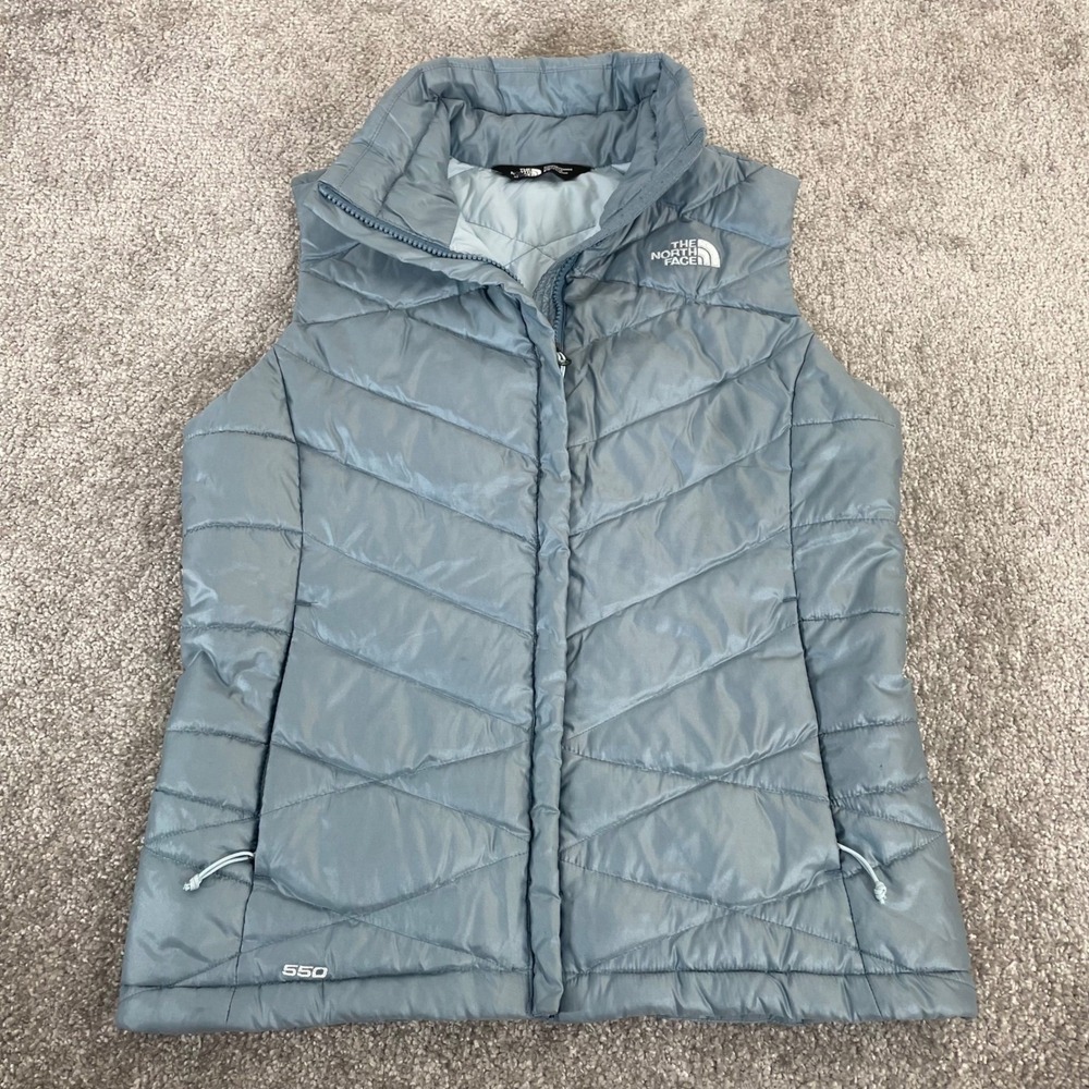 North Face 550 Down Vest Womens Small Aconcagua Puffer Insulated Blue Gray